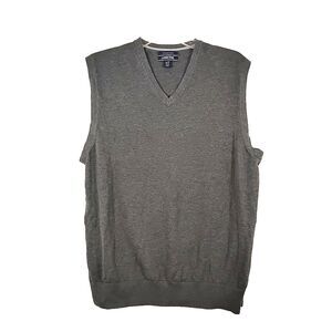 Lands End Sweater Vest Mens Large L Gray V-Neck Supima Cotton